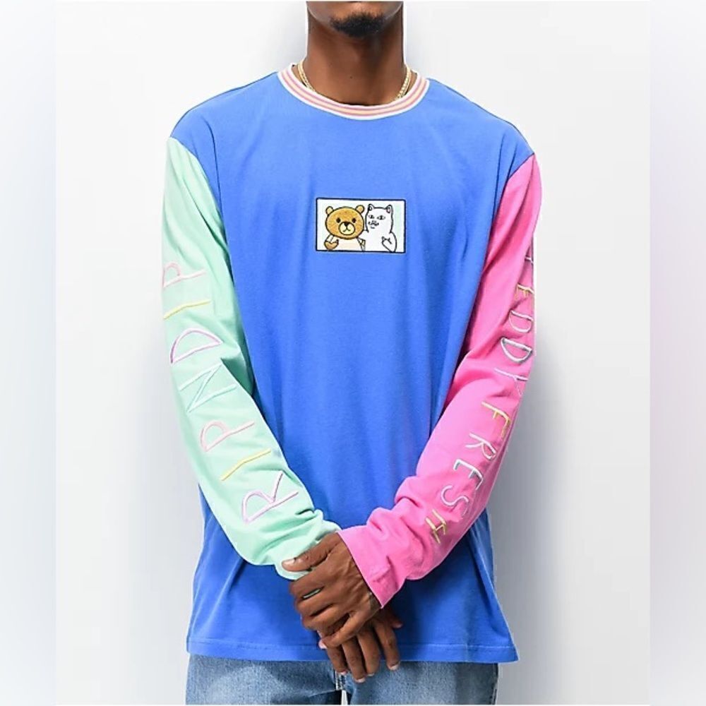 RIPNDIP x Teddy Fresh 2.0 Colorblock Long Sleeve T-Shirt, Size Large